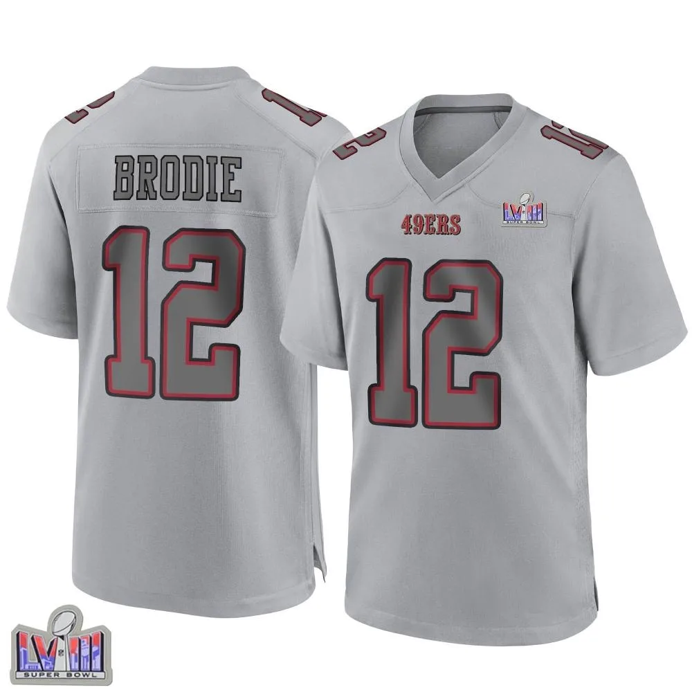 Youth San Francisco 49ers Wilson John Brodie Nike Atmosphere Fashion Super Bowl LVIII Patch Game Gray Jersey Youth San Francisco 49ers Wilson John Brodie Nike Atmosphere Fashion Super Bowl LVIII Patch Game Gray Jersey