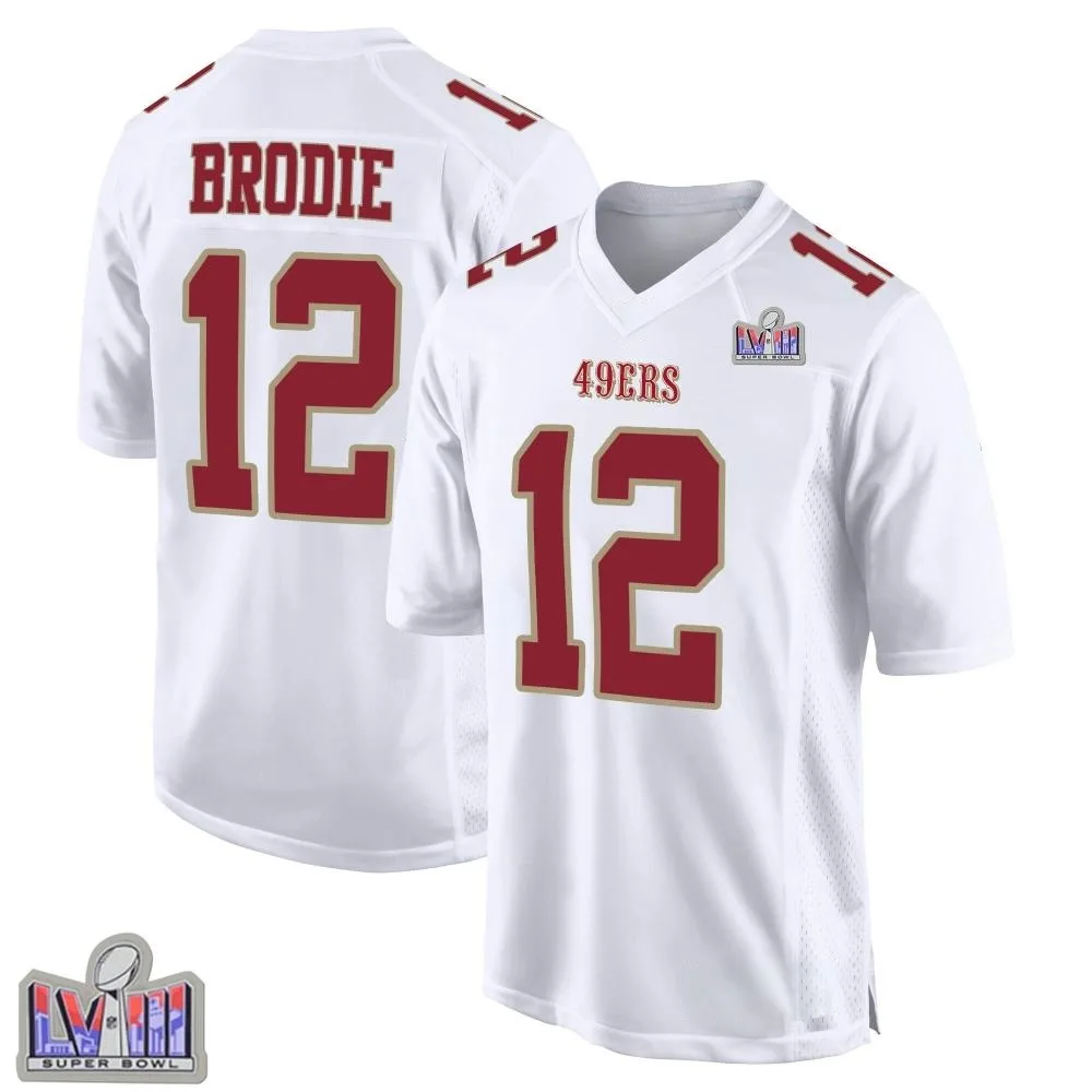 Youth San Francisco 49ers Wilson John Brodie Nike Fashion Super Bowl LVIII Patch Game White Jersey Youth San Francisco 49ers Wilson John Brodie Nike Fashion Super Bowl LVIII Patch Game White Jersey