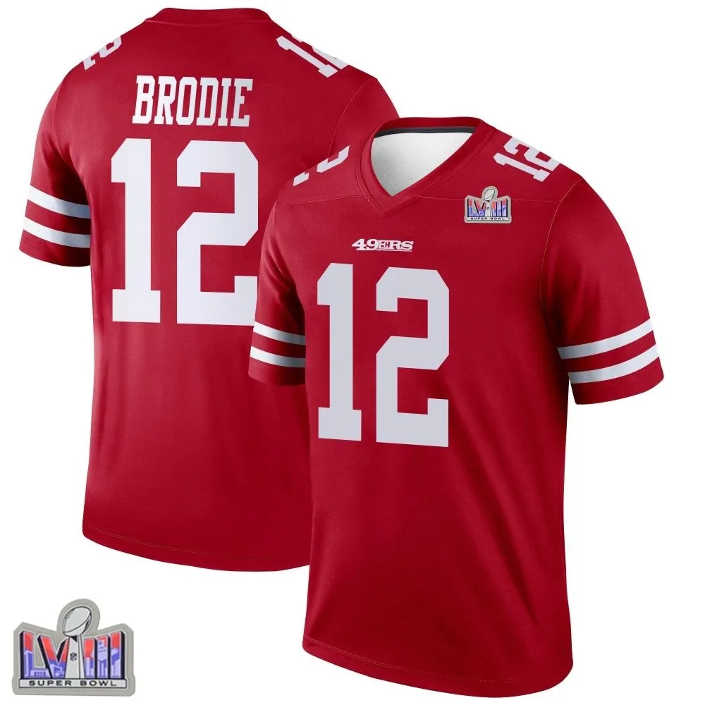 Youth San Francisco 49ers Wilson John Brodie Nike Super Bowl LVIII Patch Legend Scarlet Jersey Youth San Francisco 49ers Wilson John Brodie Nike Super Bowl LVIII Patch Legend Scarlet Jersey