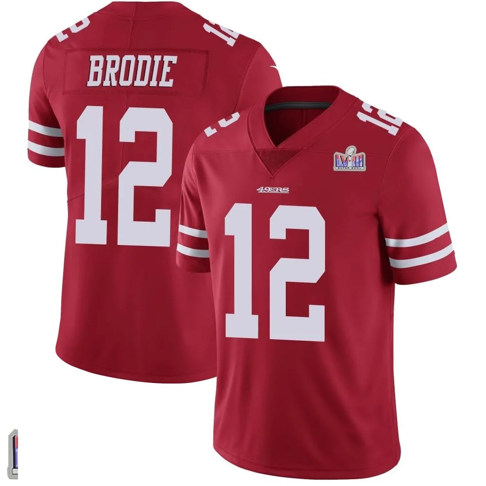 Youth San Francisco 49ers Wilson John Brodie Nike Team Color Vapor Untouchable Super Bowl LVIII Patch Limited Red Jersey Youth San Francisco 49ers Wilson John Brodie Nike Team Color Vapor Untouchable Super Bowl LVIII Patch Limited Red Jersey
