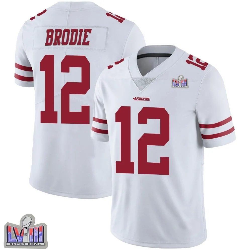 Youth San Francisco 49ers Wilson John Brodie Nike Vapor Untouchable Super Bowl LVIII Patch Limited White Jersey Youth San Francisco 49ers Wilson John Brodie Nike Vapor Untouchable Super Bowl LVIII Patch Limited White Jersey