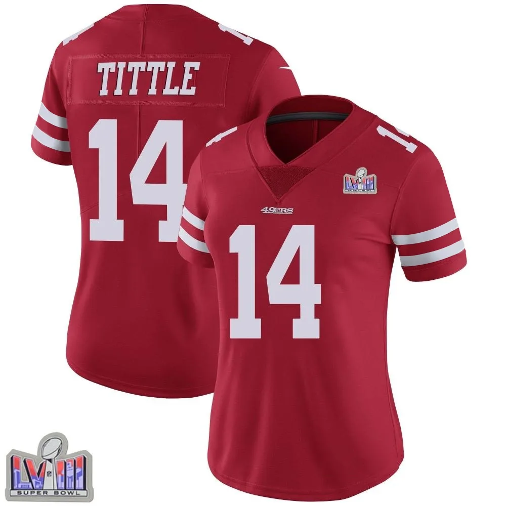 Women's San Francisco 49ers Y.a. Tittle Nike Team Color Vapor Untouchable Super Bowl LVIII Patch Limited Red Jersey Women's San Francisco 49ers Y.a. Tittle Nike Team Color Vapor Untouchable Super Bowl LVIII Patch Limited Red Jersey