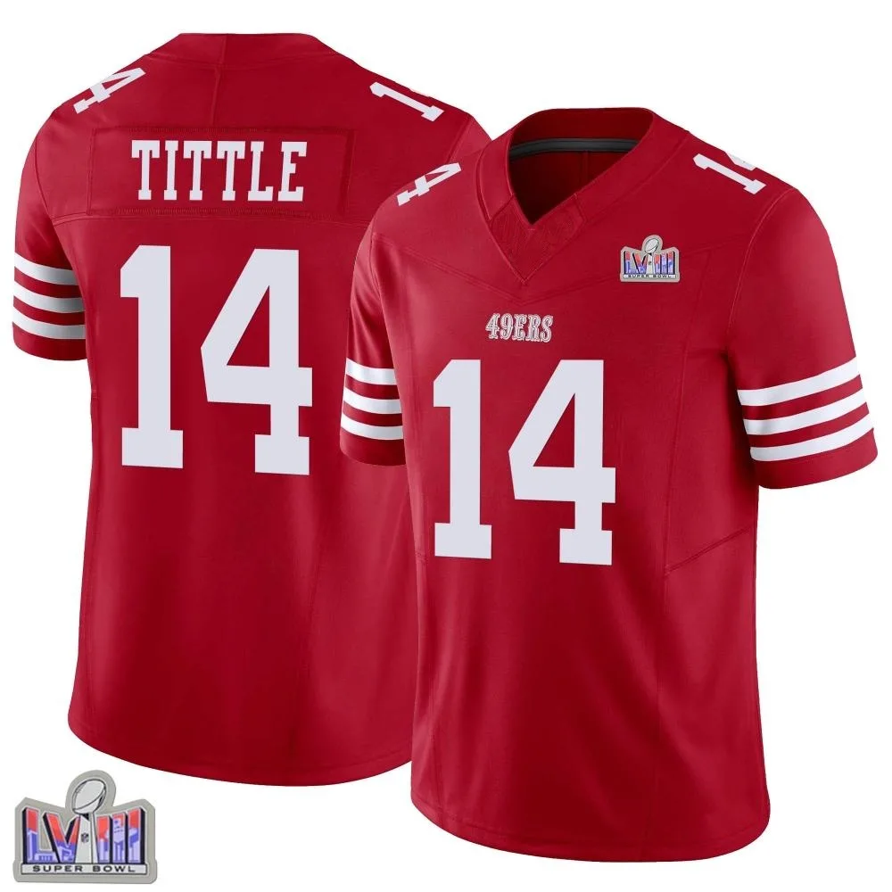 Youth San Francisco 49ers Y.a. Tittle Nike Vapor F.U.S.E. Super Bowl LVIII Patch Limited Scarlet Jersey Youth San Francisco 49ers Y.a. Tittle Nike Vapor F.U.S.E. Super Bowl LVIII Patch Limited Scarlet Jersey
