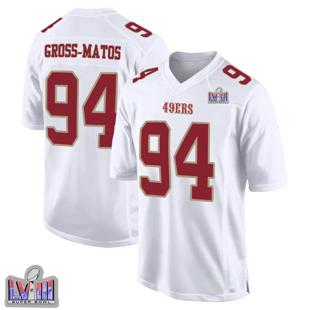 Men's San Francisco 49ers Yetur Gross-matos Nike Fashion Super Bowl LVIII Patch Game White Jersey Men's San Francisco 49ers Yetur Gross-matos Nike Fashion Super Bowl LVIII Patch Game White Jersey