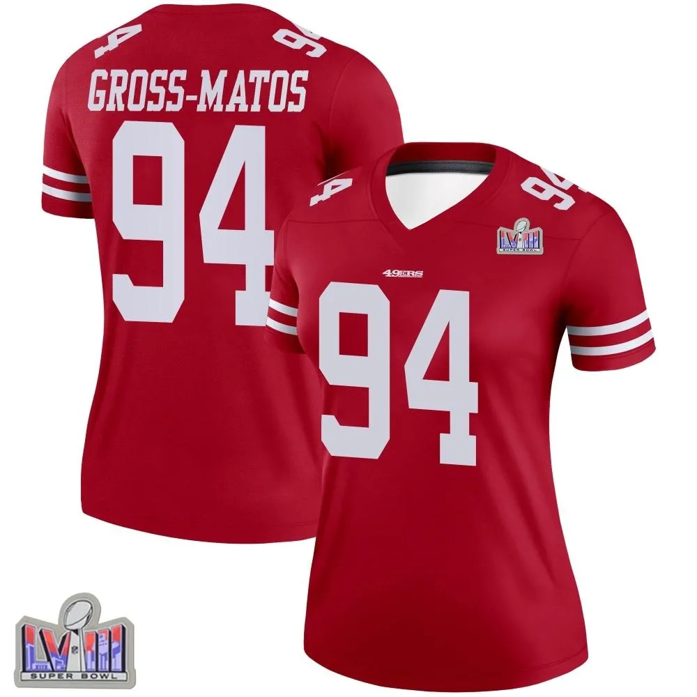 Women's San Francisco 49ers Yetur Gross-matos Nike Super Bowl LVIII Patch Legend Scarlet Jersey Women's San Francisco 49ers Yetur Gross-matos Nike Super Bowl LVIII Patch Legend Scarlet Jersey