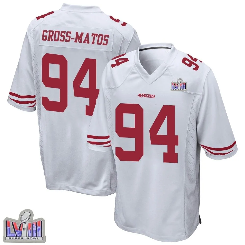 Youth San Francisco 49ers Yetur Gross-matos Nike Super Bowl LVIII Patch Game White Jersey Youth San Francisco 49ers Yetur Gross-matos Nike Super Bowl LVIII Patch Game White Jersey