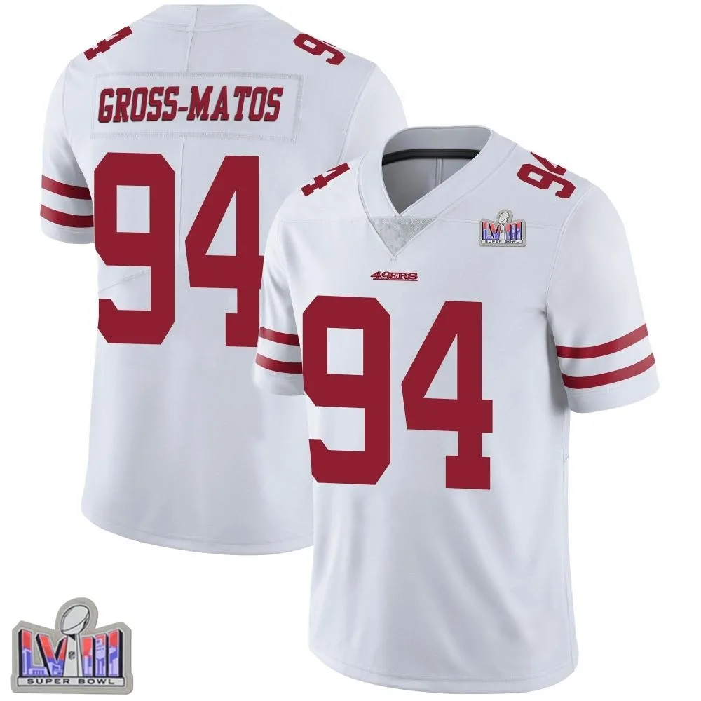 Youth San Francisco 49ers Yetur Gross-matos Nike Vapor Untouchable Super Bowl LVIII Patch Limited White Jersey Youth San Francisco 49ers Yetur Gross-matos Nike Vapor Untouchable Super Bowl LVIII Patch Limited White Jersey
